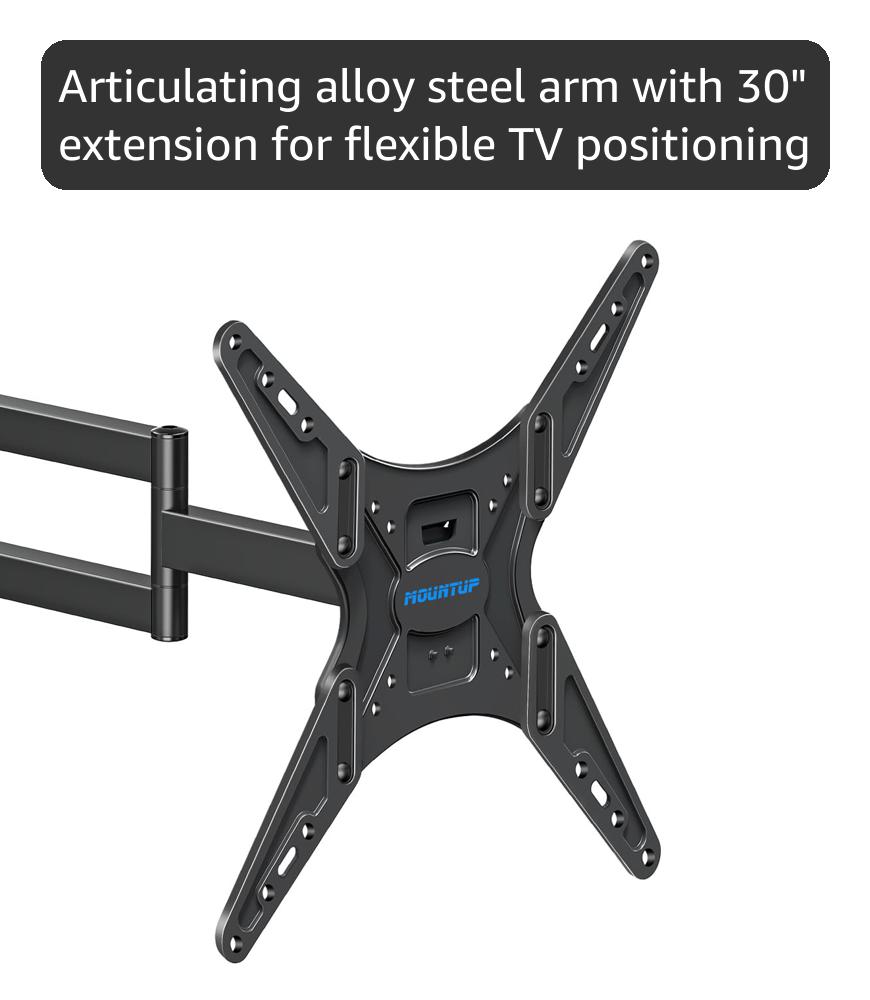 MOUNTUP Corner TV Wall Mount for Most 26-65 Inch TVs, Long Arm TV Mount with 30 Inch Extension Arm, Smooth Swivel Tilt Single Stud Full Motion Bracket Max VESA 400x400mm, 77 lbs Heavy Duty, MU0057