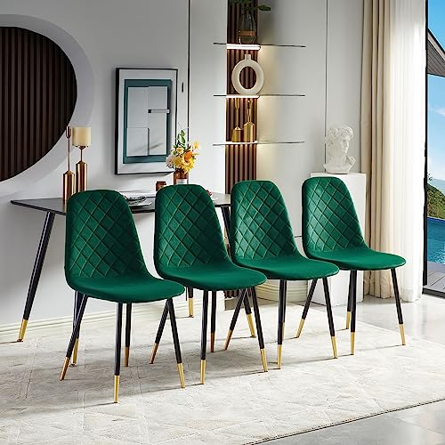 SQPFTW Velvet Green Dining Chairs Set of 4 - Upholstered Kitchen & Dining Room Chairs with Metal Legs, Mid-Century Modern Chairs for Living Room Dining Room Kitchen Bedroom