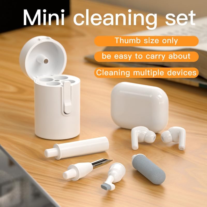 Image of Mini 5 in 1 Portable Multi-Function Earphone Cleaning Pen with Keychain and Soft Brush Flocking Sponge for Earphones Case Cleaning Tool Kit