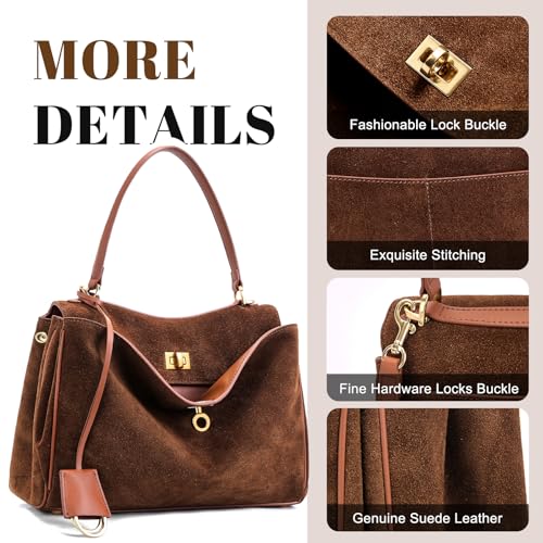 Leather Suede Tote Bag for Women: Genuine Soft Suede Shoulder Handbags - Medium Ladies Satchel Crossbody Purse4