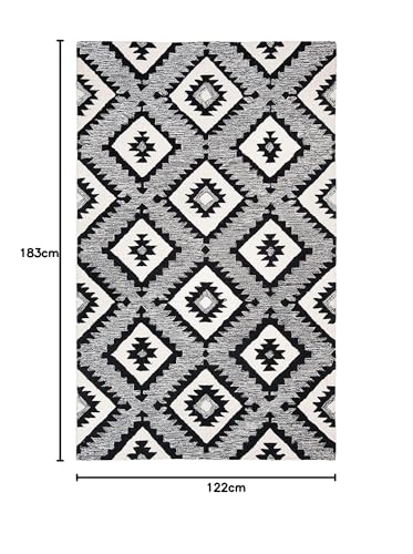 Image of Modern Pattern Wool Carpet with Loop Texture Yarn Anti Shedding Carpet Size 4x6 Feet B6 Black & Multi Color