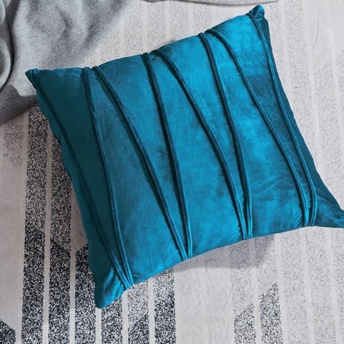 Image of Khooti Velvet Striped Cushion Cover Pack of 1-38 inch x 38 inch / 97 x 97 cm | Sea Blue | Soft Pillow Covers Cushion Case for Sofa Bedroom Livingroom Chair Car, Cushion Cover with Zig Zag Pattern