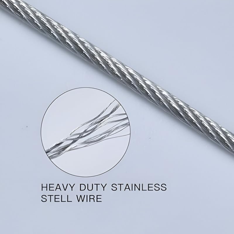 Image of Heavy Duty Clothes Drying Rope 10 Meter with Dual Lock Hooks | Stainless Steel Clothesline Wire | Rust Resistant Steel Drying Cable for Balcony, Home, Travel, Camping & Outdoor Laundry Use