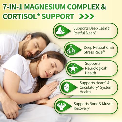 Image of Magnesium Complex for Women & Men with Cortisol Support, D3, Zinc, 7 Forms Magnesium Supplement (2 Bottle 480 Capsules)