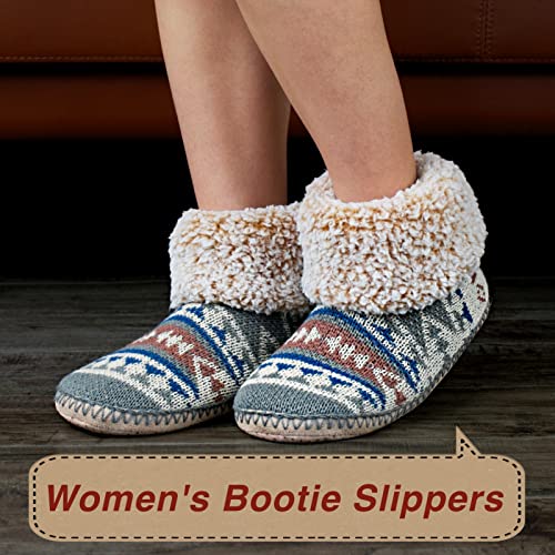 Image of cosyone1997 Cable Knit Slipper Socks for Women Non Slip Soft Sole | Fuzzy sherpa lining, gripper dots, flexible bootie coverage and machine washable care for warm, comfortable indoor wear