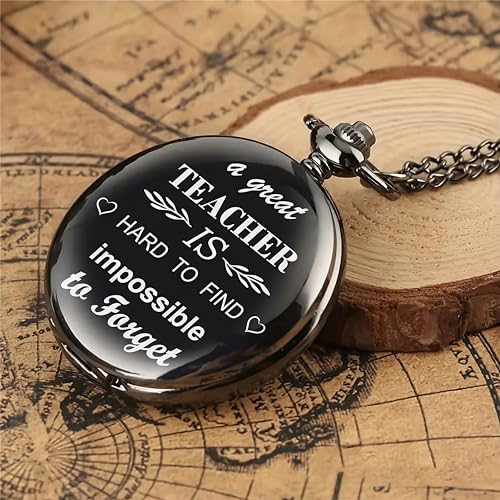 Image of Vintage Gandhi Style Pocket Watch with Engraved Designs & Messages Royal Black Analog for Men Women & Kids Includes Key Ring for car or Bike Keys Ideal Gift