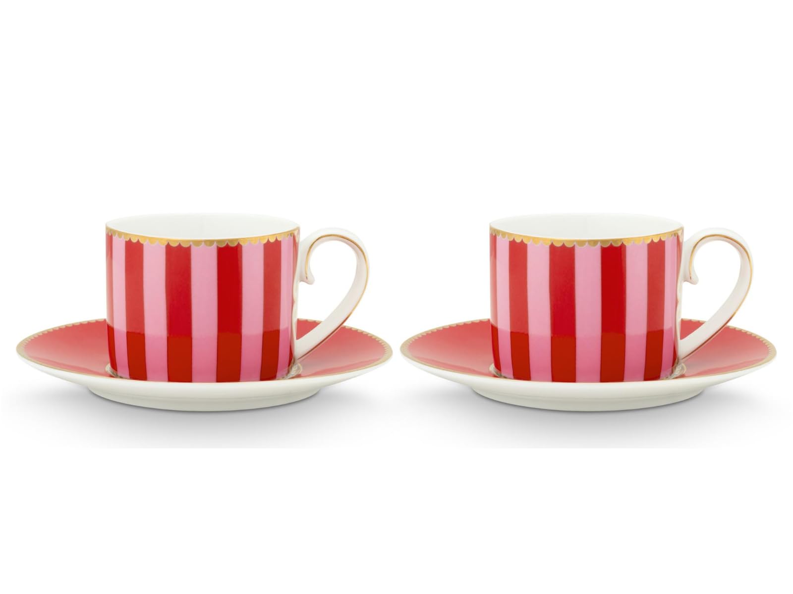 Pip Studio Love Birds Stripes Red-Pink Espressotasse mit Untertasse 0,125l Set2