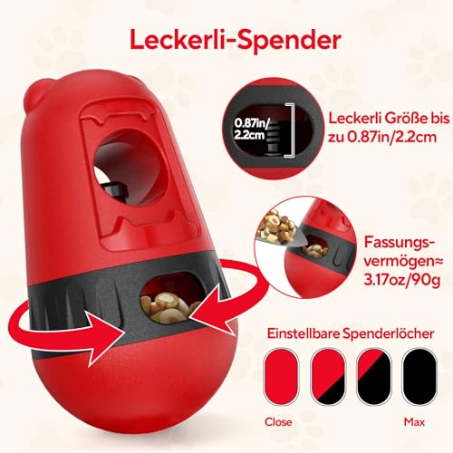 LIFLIX 2 in 1 Hundespielzeug Intelligenz, Bully Stick Halter & Leckerli Spender Spielzeug, Verstellbarer Futterspielzeug für Kleine, Mittlere und Große Hunde gegen Verschlucken, Rot