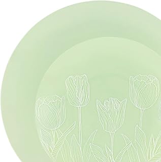 Mint Green/White Tulip Organic Plates Combo - Plastic - Case Pack of 128 - For Parties, Catering & Special Events