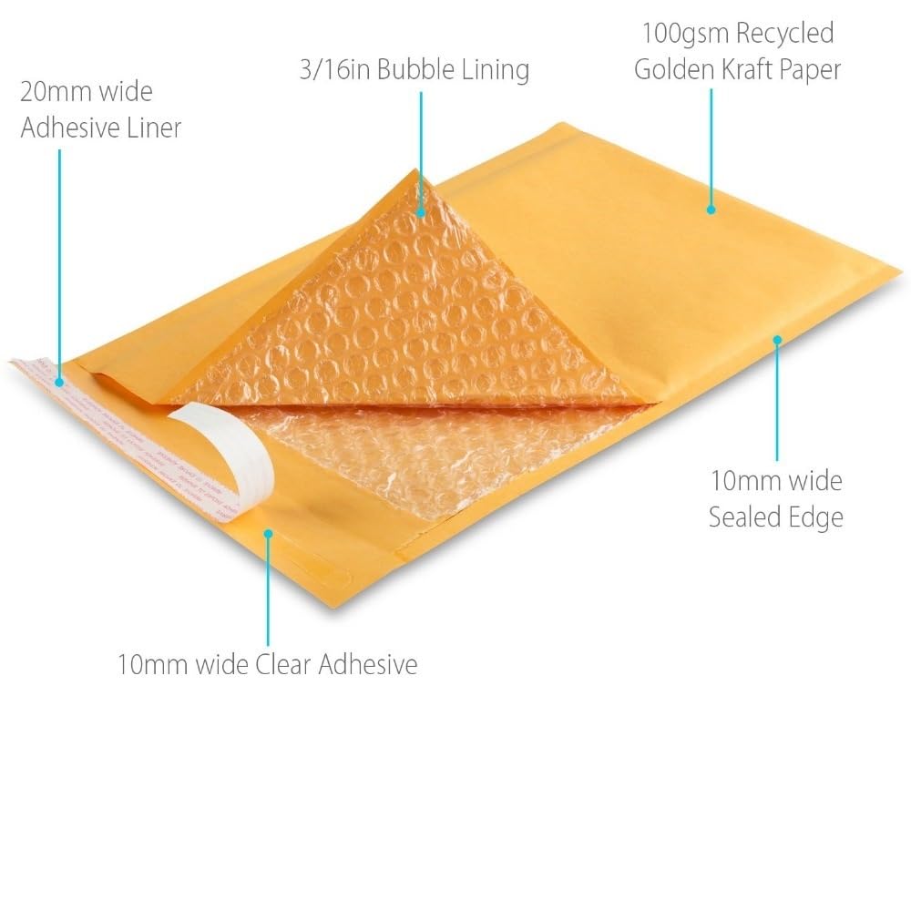 Buste Bolle Kraft Buste Imbottite A Bolle Kraft #3 - 8,5x14,5 Pollici, Confezione Da 50, Per Spedizioni Pastiglie Freno Beverly 300 - Foto 5