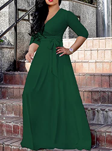 Image of LightlyKiss Plus-Size Maxi Dresses for Women African Summer 3 /4 Sleeves Beach Sundress with Pockets