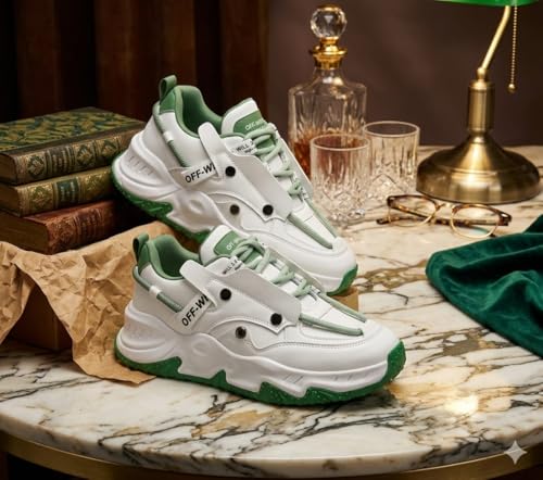 Image of Men's Chunky Sneakers, Faux Leather Upper, Lace-up, Round Toe, Streetwear Style, Casual Wear