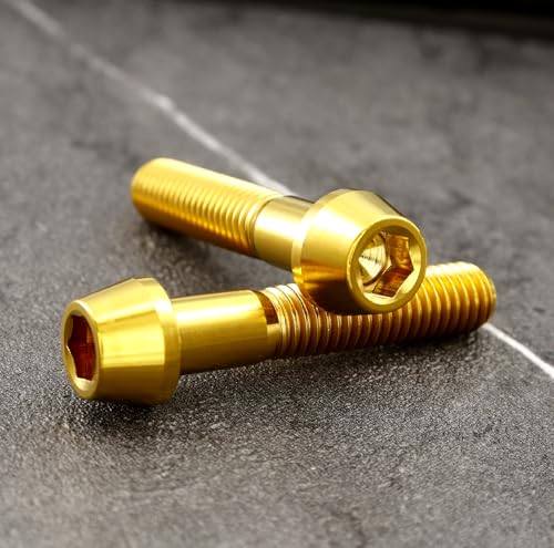 Image of RISON Titanium Bolts Ti Bolt M5*0.8 * 30 Hex Tapered Socket Head 5Pcs Gold Titanium Hex Tapered Head Bolt Screw for Bike stem