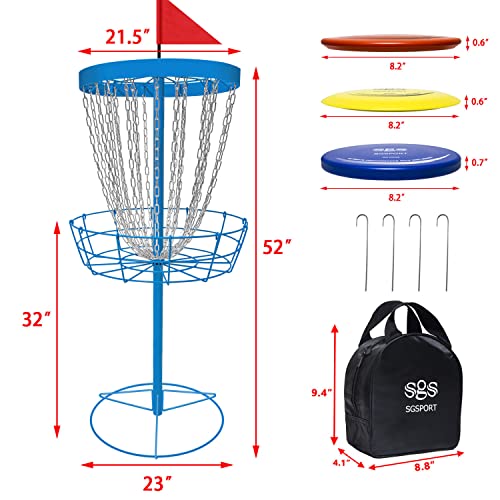 Image of Disc Golf Basket - Portable Disc Golf Target with Heavy Duty 24-Chains Come with 6pcs Disc Golf Discs and Carry Bag, Ground Stake -Suitable for Players of All Levels - Multi Color Available