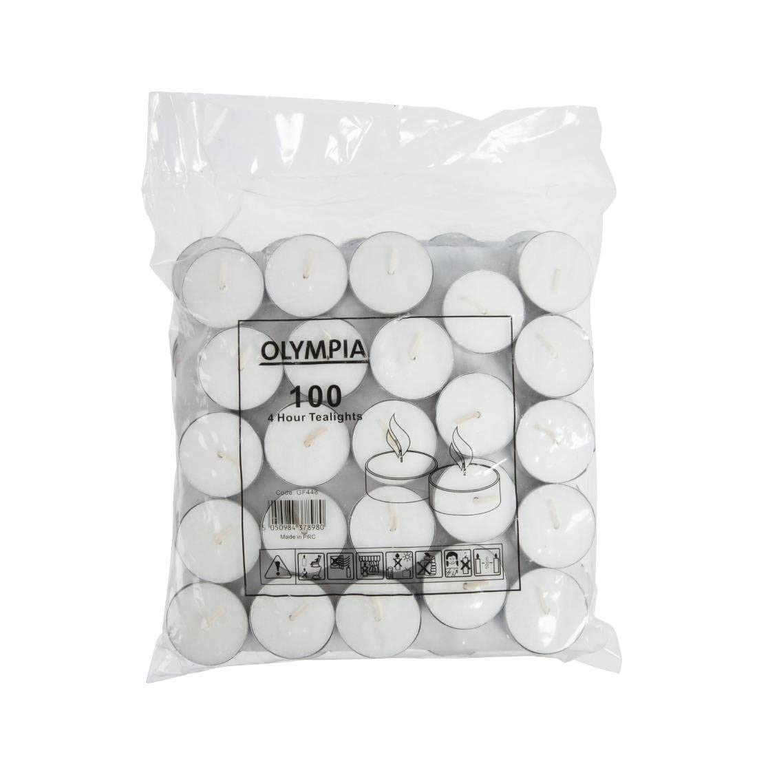 Olympia 4 Hour Tealights 280X220mm White Unscented Candles Restaurant 100pc