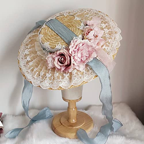 Sombrero de Paja con Flores y Encaje para Mujer miniatura 6