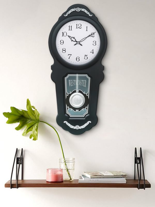 Image of CHRONIKLE Decorative Vertical Wooden Case Analog Pendulum Chime Musical Wall Clock for Living Room Home Decorations Office Gifts (Size: 26 x 10.3 x 56 CM | Weight: 1955 Gram | Color: Black)