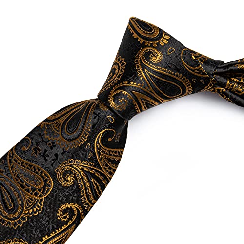 Image of DiBanGu Mens Paisley Tie Sets Silk Jacquard Woven Floral Necktie and Pocket Square Cufflinks Wedding Business Party