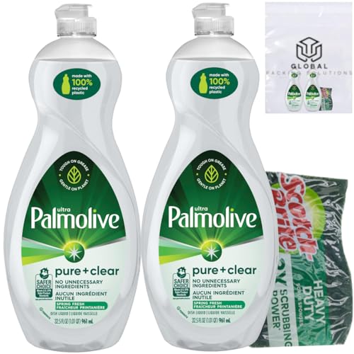 Image of Ultra Palmolive Hypoallergenic Pure Clear Dish Soap, Unscented, 32.5 Fl Oz (Pack of 2) bundled with Heay Duty Scotch Brite Sponge
