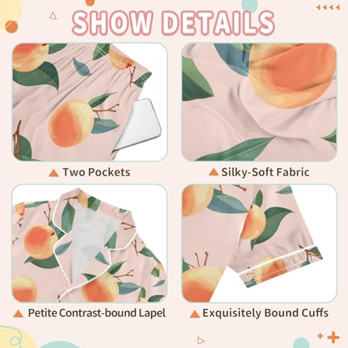 senya Peach Fruit Satin Summer Pajama Sets Silk Short Sleeve Button Down Sleepwear3