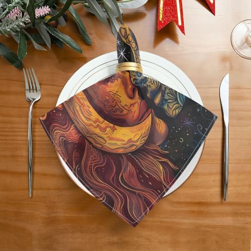 Yettasbin servilletas de tela boho sol luna set x6 50.5x50.5 cm miniatura 2