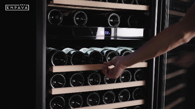 Image of Empava 24 inch Dual Zone Wine Cooler Refrigerator with Reversible Glass Door, Freestanding or Built In Tall Fridge with LED Light, Touch Control, 119 Bottles Capacity