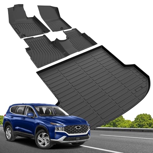 Floor Mats & Cargo Liner for 2021 2022 2023 Hyundai Santa Fe(Gas Only) All Weather Waterproof TPE Anti-Slip Full Set Floor Liners Custom Fit Santa Fe Car Mats and Trunk Mats
