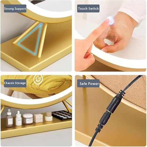 Espejo de maquillaje iluminado con luces LED regulables e interruptor táctil para mesa 7