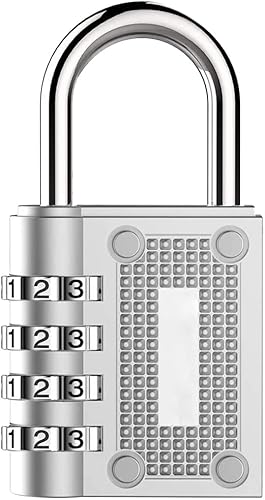 Combination Locker Padlock, BeskooHome Resettable Combination Gym Padlock, 4-Digit Waterproof Outdoor Padlock for Hasp Cabinet, Toolbox, Gym Locker, Gate, Fence (1 Pack Silver)