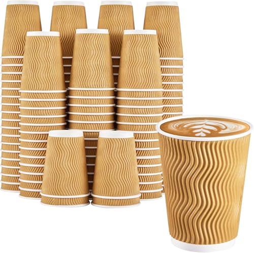 KAV Lot de 25 gobelets en papier kraft triple couche isolés à emporter - Gobelets jetables pour thé, café, cappuccino, boissons, boissons chaudes et froides - 237 ml