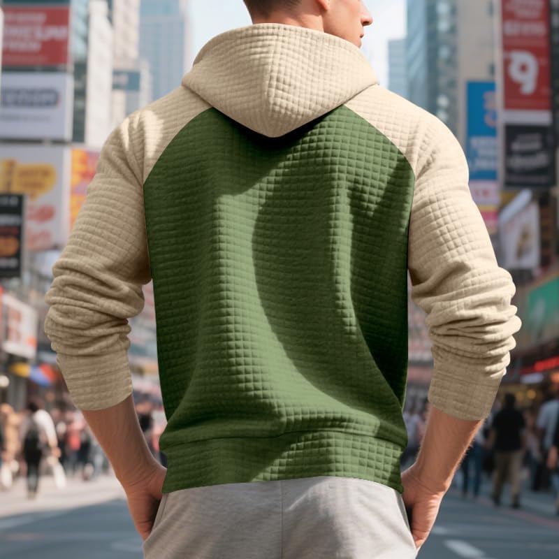 ZOCANIA Sweatshirts for Men Long Sleeve Waffle Knitted Sweater Drawstring Hoodies Mens Color Block Pullover Casual Hoody - Image 2