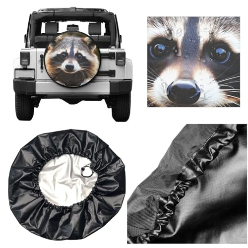 Image of Cute Raccoon Spare Tire Cover for Rv Trailer Camper Truck SUV - Cute Raccoon Animal Wheel Protectors Cover Waterproof Fabric for Travel Camping Outdoor,Universal Fit,16 inch
