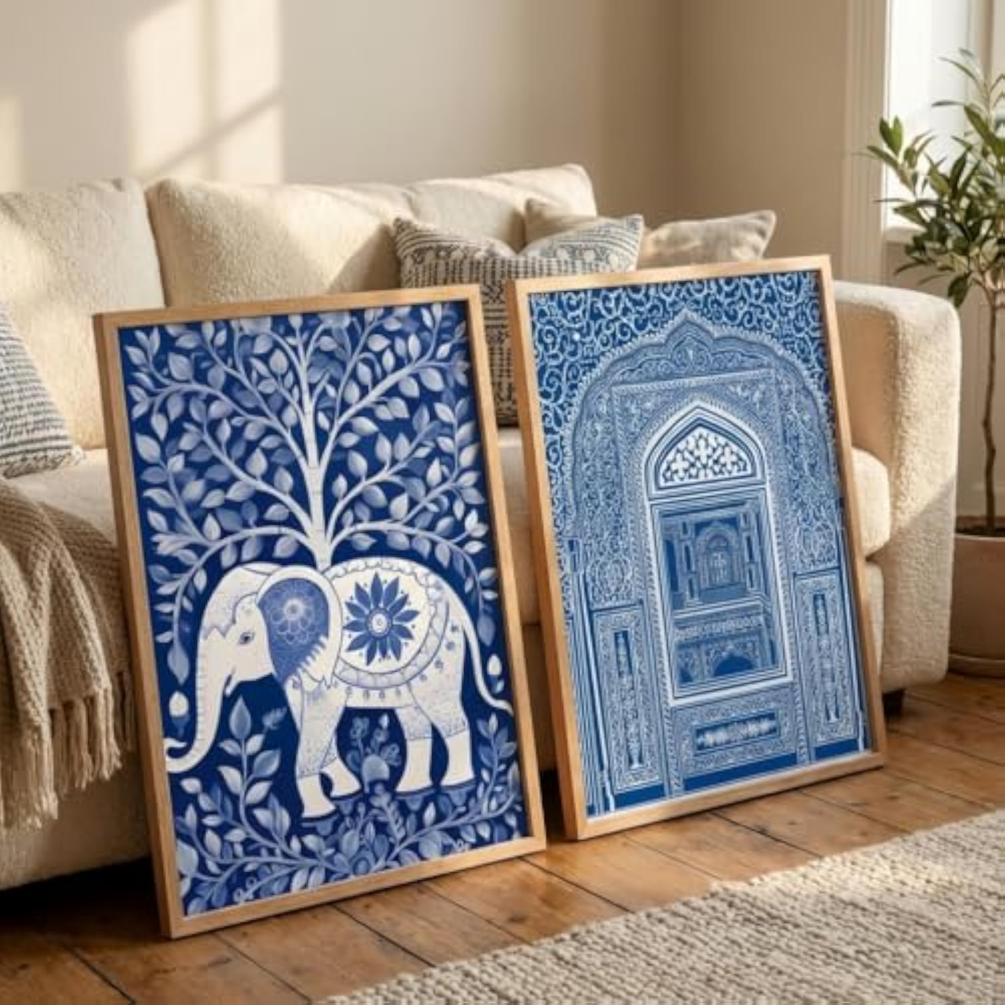 Set of 2 Blue Elephant Arch Wall Photos with Frames