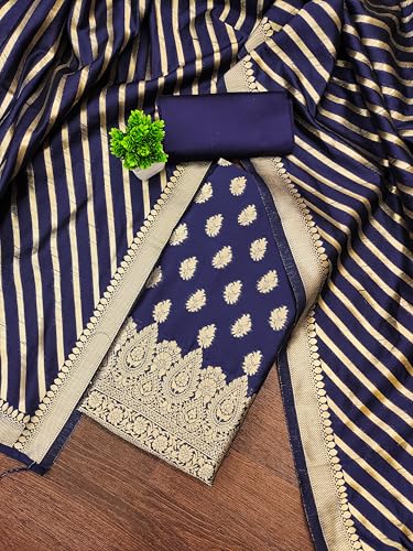 Image of DEVANGI Women's Banarasi Silk Unstitched Salwar Suit Dress Material With Dupatta