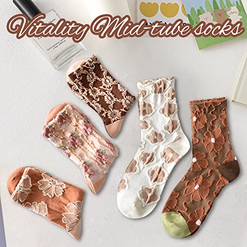 5 Pack Cute Womens Floral Socks, Vintage Embroidered Frilly Floral Ankle Cotton Cottagecore Socks2