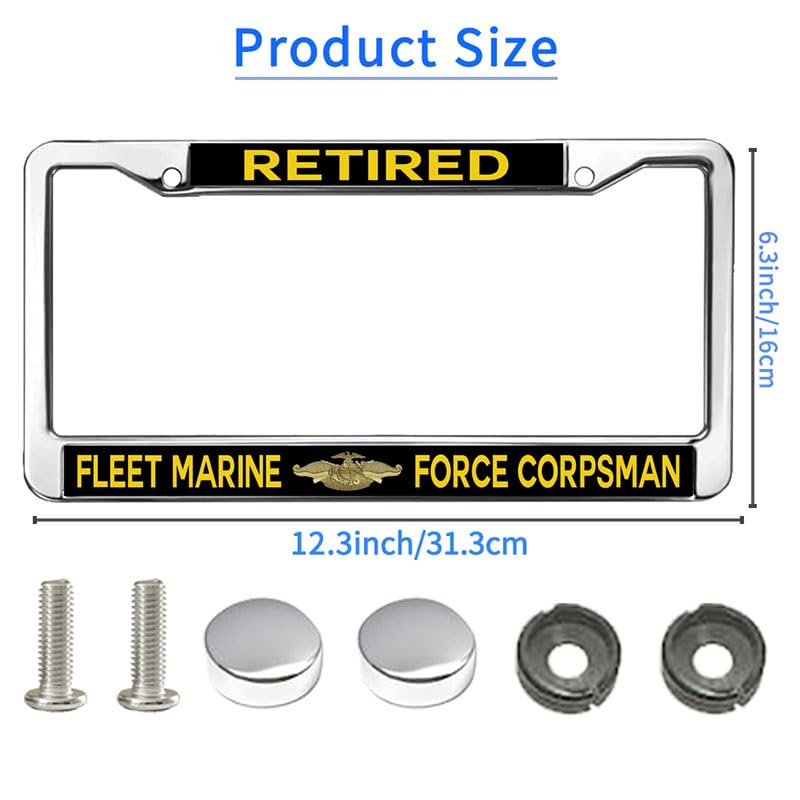 Image of Retired Army Man License Plate Frame USA Army Pride License Plate Frame Chrome United States Weather-Proof with Chrome Mounting Set