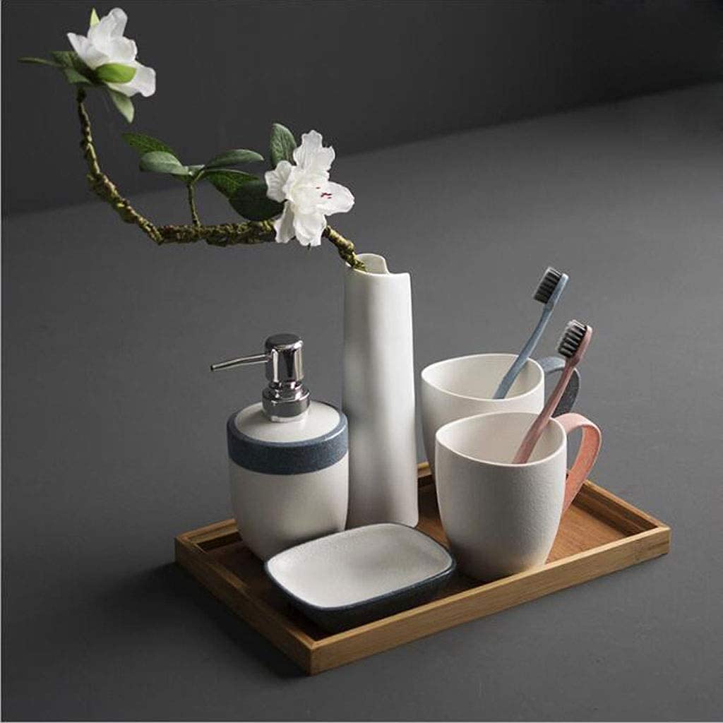Badezimmer Set 6-teiliges Badezimmer-Accessoires-Set Aus Keramik, Becher, Seifenschale, Tablett, Vase, Seifenspender-Set Dekoration Organizer