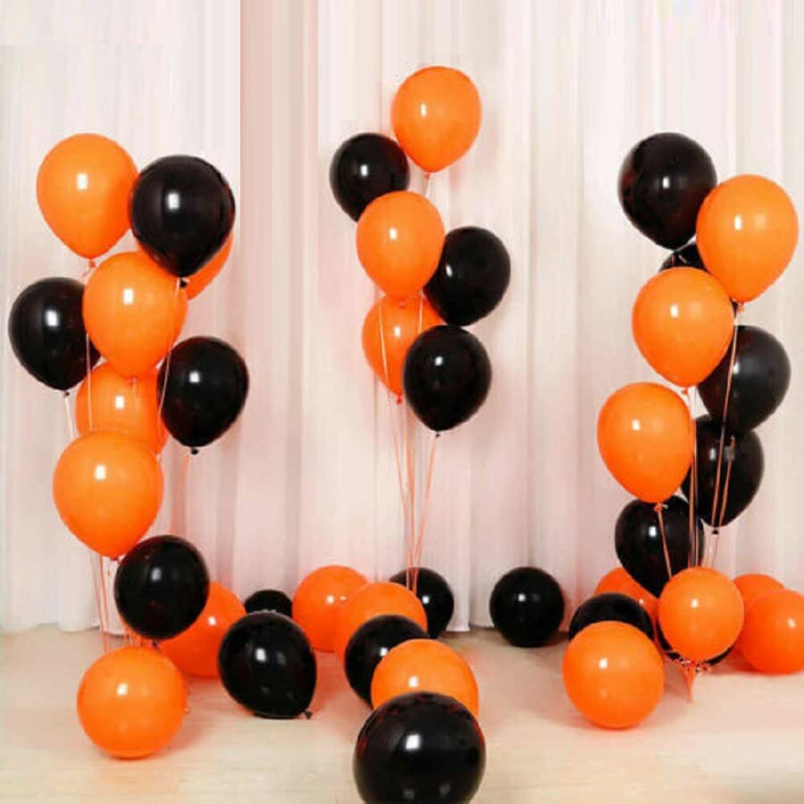 Boxwoods 50-Pieces Orange And Black 12 inch Balloons For Birthday And Halloween Decorations