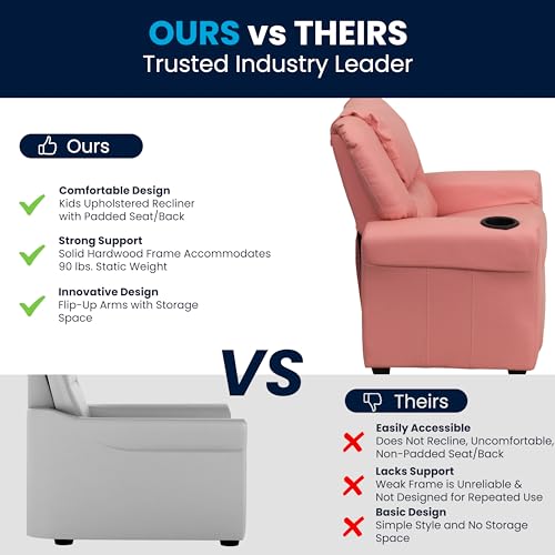 Image of Flash Furniture Vinyl Kids Recliner, Cup Holder, Pink
