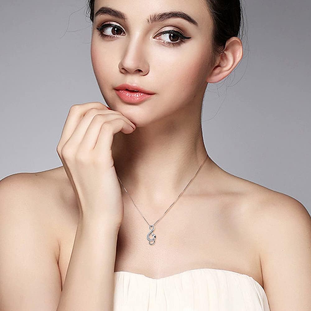 Belons Women Necklace Musical Note, 925 Sterling Silver Cubic Zirconia Treble Clef Music Pendant Necklace, Gift for Girls Women - Image 3