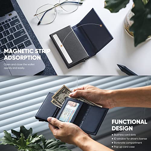 Image of VULKIT Pop up Wallet Minimalist Cash Wallets RFID Blocking Leather Smart Credit Card Holder with Magnetic Closure for Men