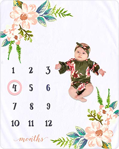 Nurture Bird Monthly Milestone Blanket Baby Girl, Photo Blanket for Newborn Baby Shower