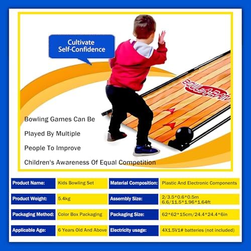 Electric Bowling Alley Game for Home, 11.5ft Automatic Bowling Machine with LED Scoreboard, Sound & Lighting Effects - Fun for Kids & Adults