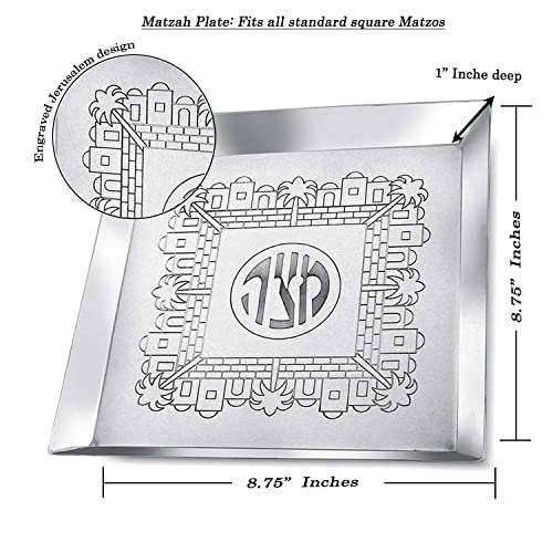 Passover Jerusalem Classics Seder Collection Complete Set Includes Seder Plate, Matzo Tray, Elijah Cup With Coaster, Kiddush Cup, Round Matzah Cover Afikoman Bag Pesach Dinnerware Set By Zion Judaica #TOP2