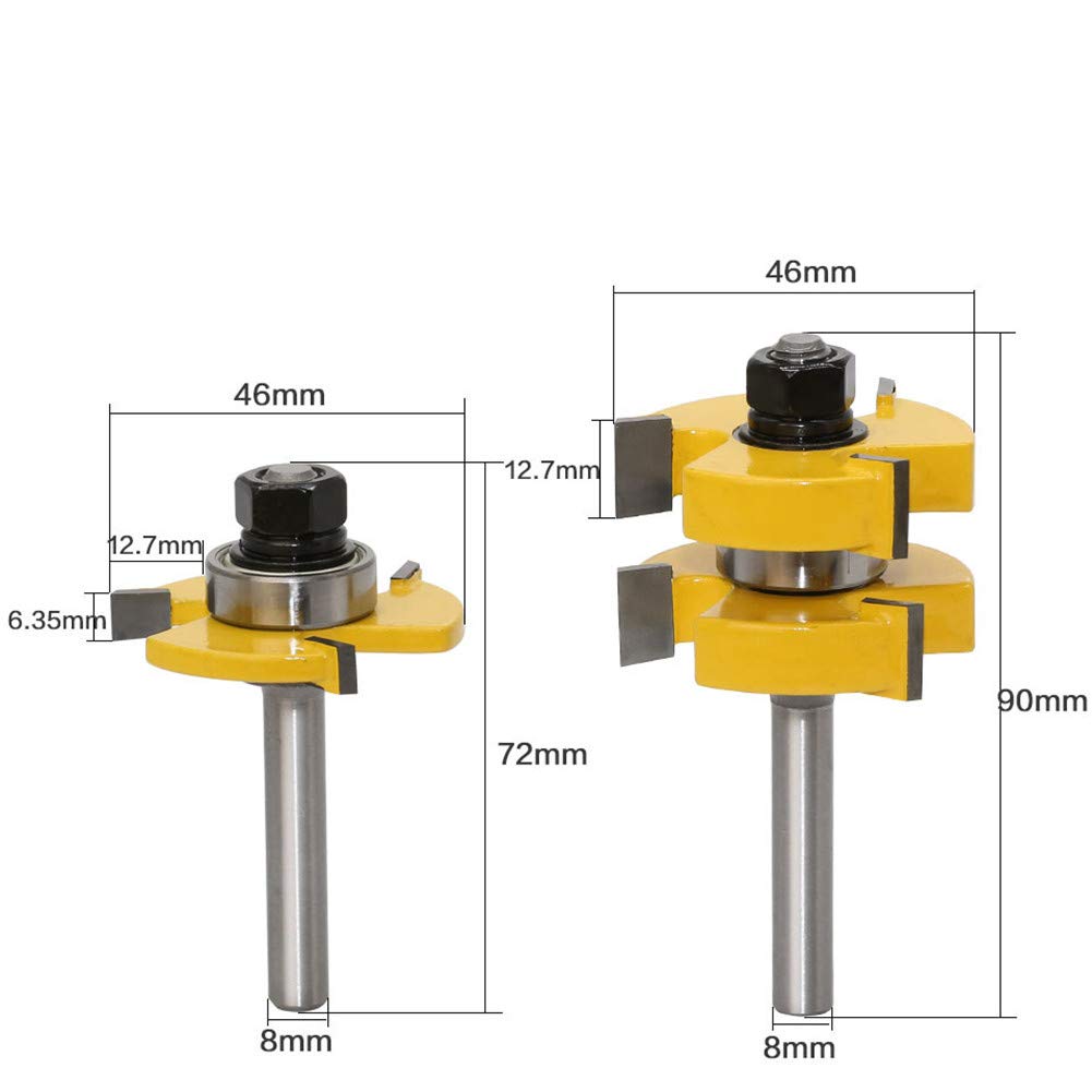 2 Stück Groove und Tongue Zunge und Nut Set Router Bit Set, 8 mm Schaft, Oberfräse Fräser Set für DIY CNC Graviermaschine Trimmmaschine Holzbearbeitung