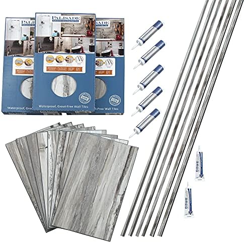 PALISADE 25.6 in. x 14.8 in. Tile Shower and Tub Surround Kit in Louvre Granite