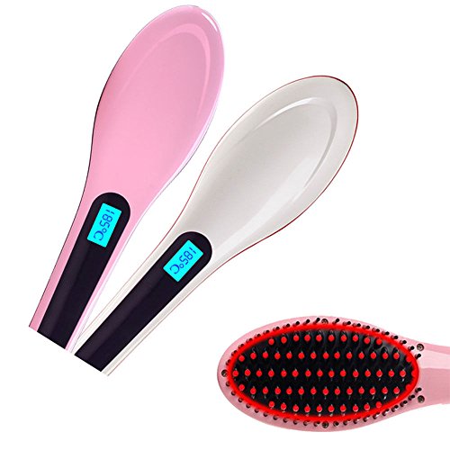 Hair Massager Brush Electric Fast Hair Straightener LCD Ion Anti-Scald Comb (Pink)