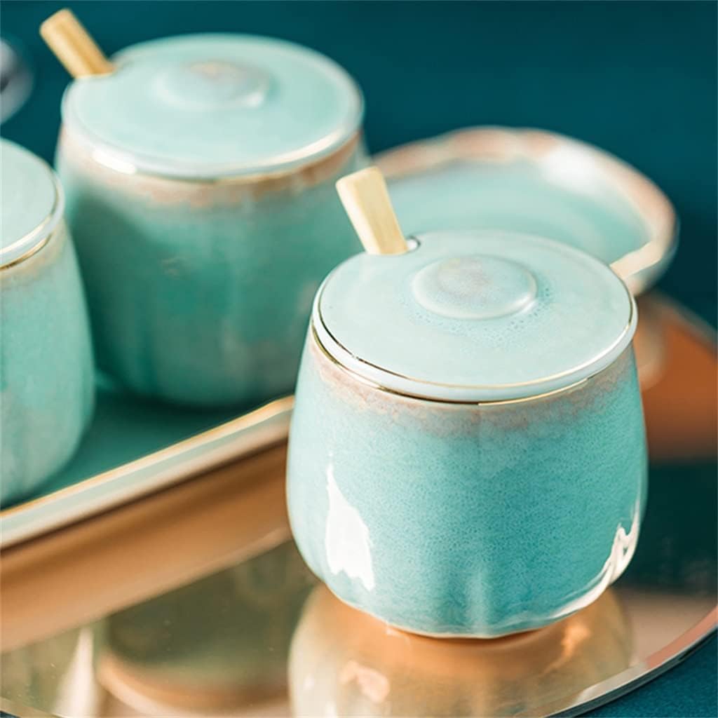 Creative Japanese seasoning pot kiln change ceramic seasoning pot three-piece set household seasoning box kitchen storage bottle can group salt shaker sugar bow