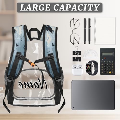 Personalized Rustic Farmhouse Clear Large Backpack for Stadium Events Custom Forest Eagles Transparent Backpacks PVC Plastic See Through Clear Bag for Concerts Festival Travel2