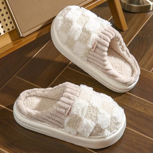 Checkered Slippers for Women Men Indoor Comfy Plaid House Slides Shoes Checkerboard Fuzzy Plush Winter Warm Slippers Slip On Bedroom Slippers Cozy Non-Slip Home Slippers2